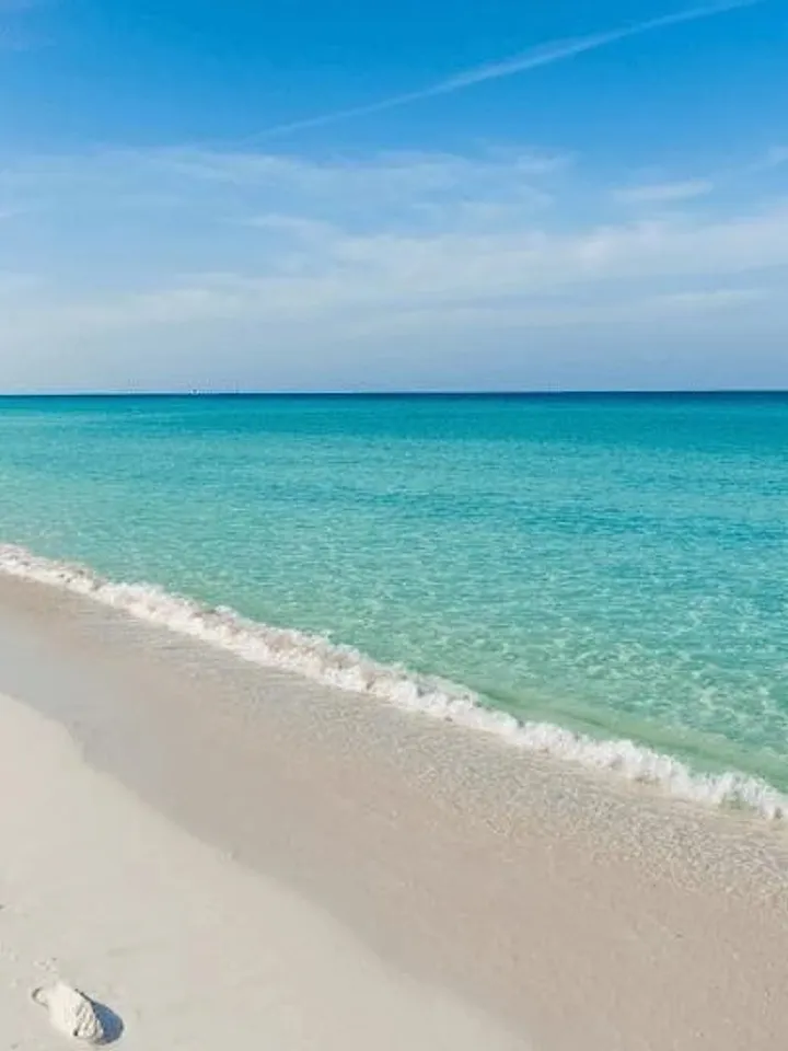 Turquoise Gulf water meeting white quartz sand on Siesta Key Beach